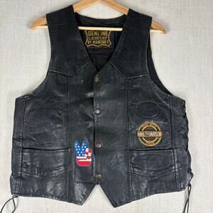 Vintage Harley Davidson 1970s Hippie Political Patch Manzoor Leather Medium Vest
